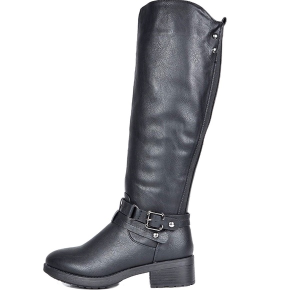 Black Knee High Winter Military Combat Boots - Picture 3 of 6